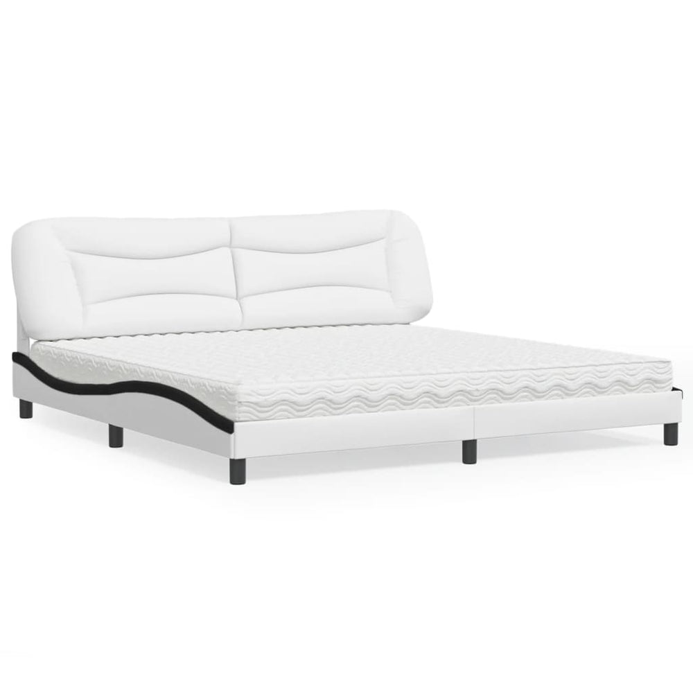 Bett mit Matratze 200x200 cm Kunstleder Weiß/Schwarz