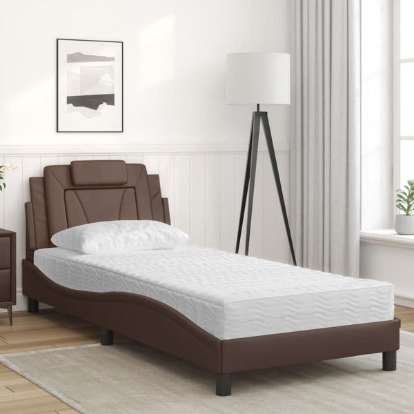 Bett mit Matratze Braun 80x200 cm Kunstleder
