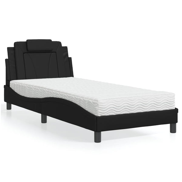 Bett Viana mit Matratze 90x200 cm Schwarz Kunstleder