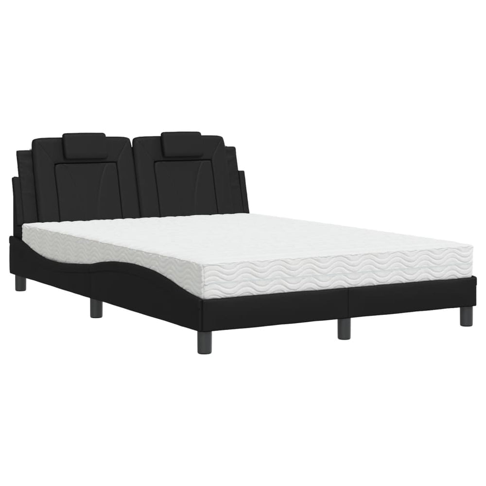 Bett Viana mit Matratze 140x190 cm Schwarz Kunstleder
