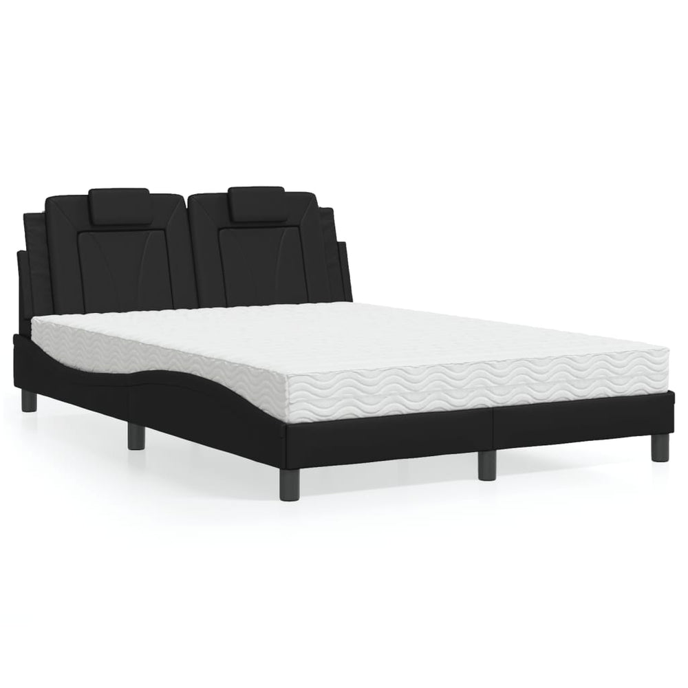 Bett Viana mit Matratze 140x190 cm Schwarz Kunstleder