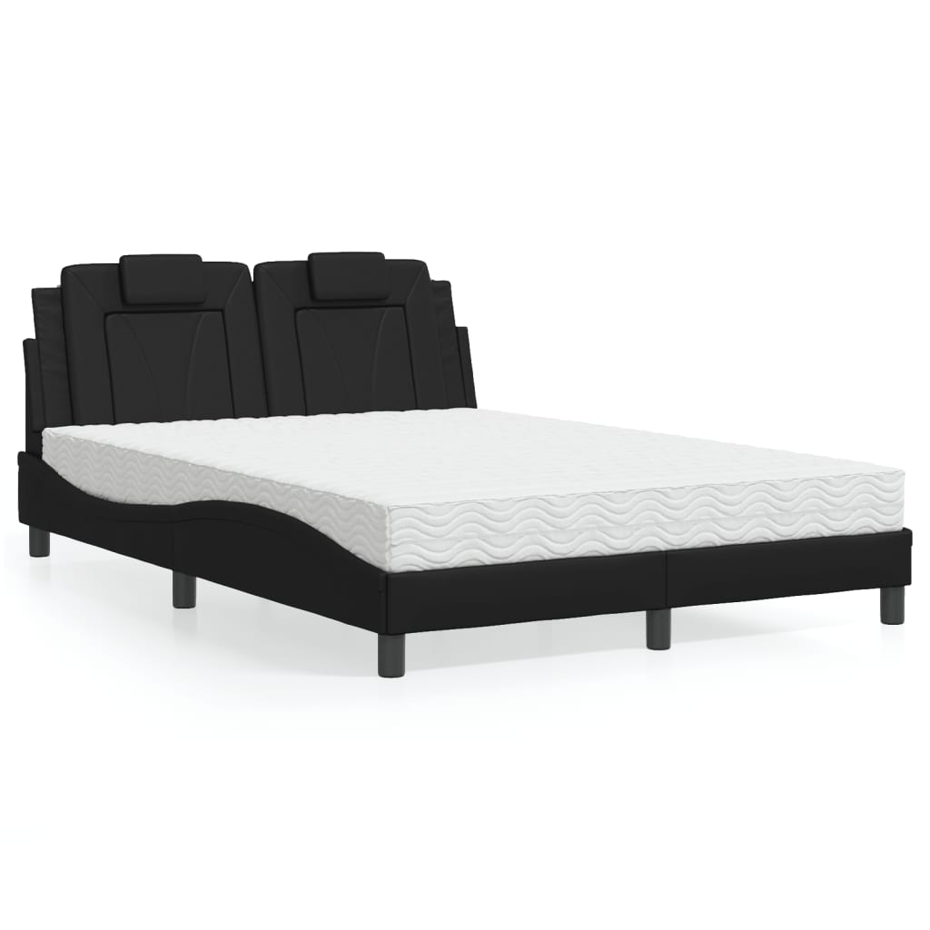 Bett Viana mit Matratze 140x190 cm Schwarz Kunstleder