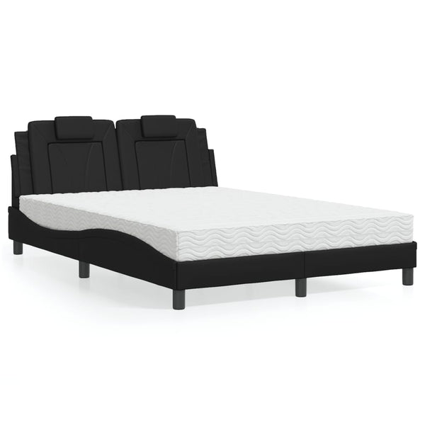 Bett Viana mit Matratze 140x190 cm Schwarz Kunstleder