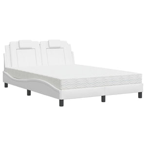 Bett mit Matratze Weiß Kunstleder 140x190 cm