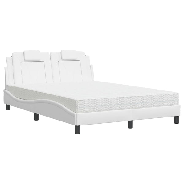 Bett mit Matratze Weiß Kunstleder 140x190 cm