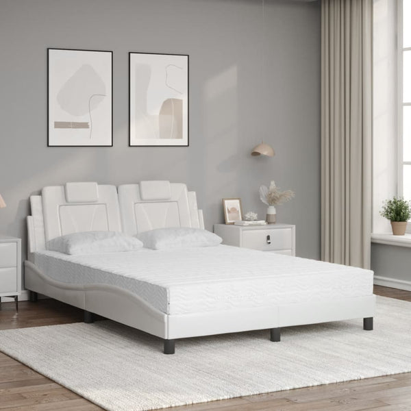 Bett mit Matratze Weiß Kunstleder 140x190 cm