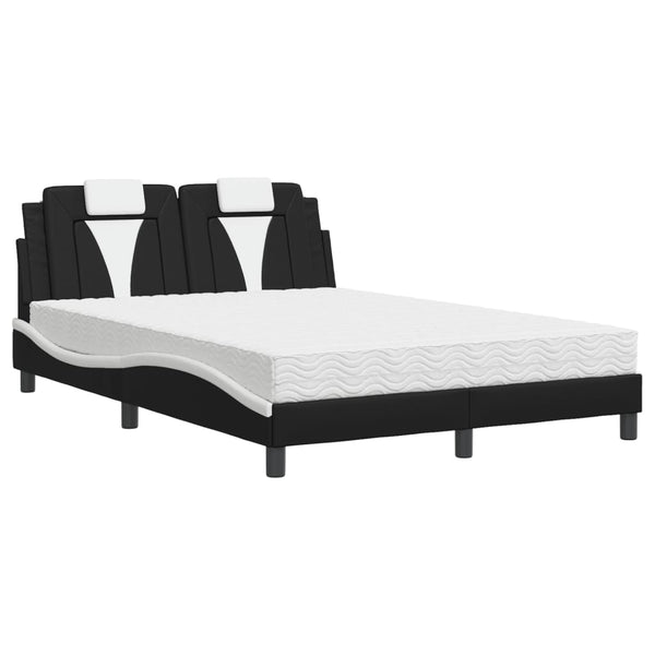 Bett Viana mit Matratze 140x190 cm Kunstleder Schwarz/Weiß