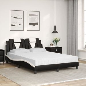 Bett Viana mit Matratze 140x190 cm Kunstleder Schwarz/Weiß