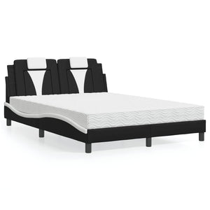 Bett Viana mit Matratze 140x190 cm Kunstleder Schwarz/Weiß