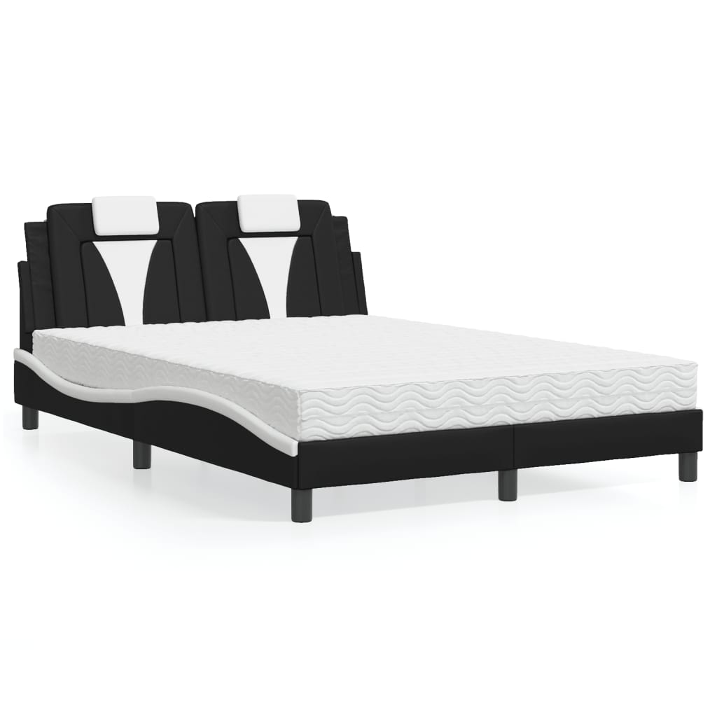 Bett Viana mit Matratze 140x190 cm Kunstleder Schwarz/Weiß