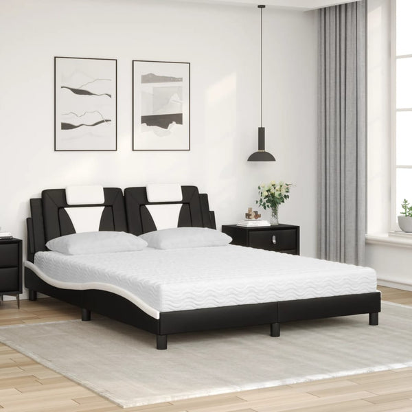 Bett Viana mit Matratze 160x200 cm Kunstleder Schwarz/Weiß