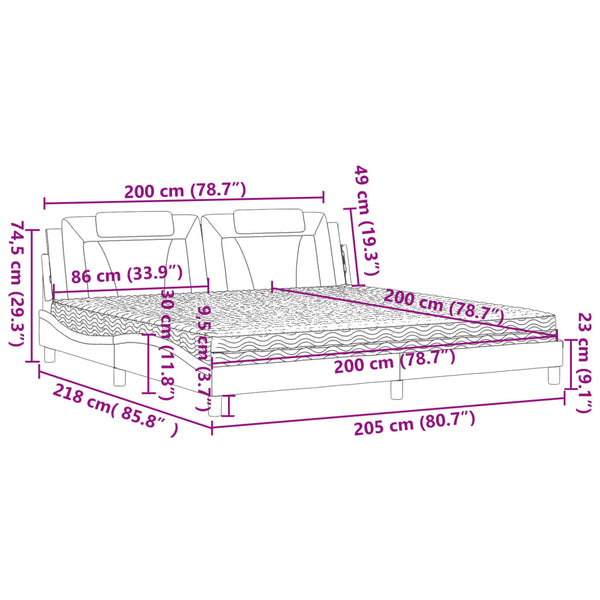 Bett Viana mit Matratze 200x200 cm Kunstleder Schwarz/Weiß