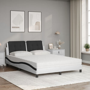 Bett mit Matratze 140x200 cm Kunstleder Weiß/Schwarz