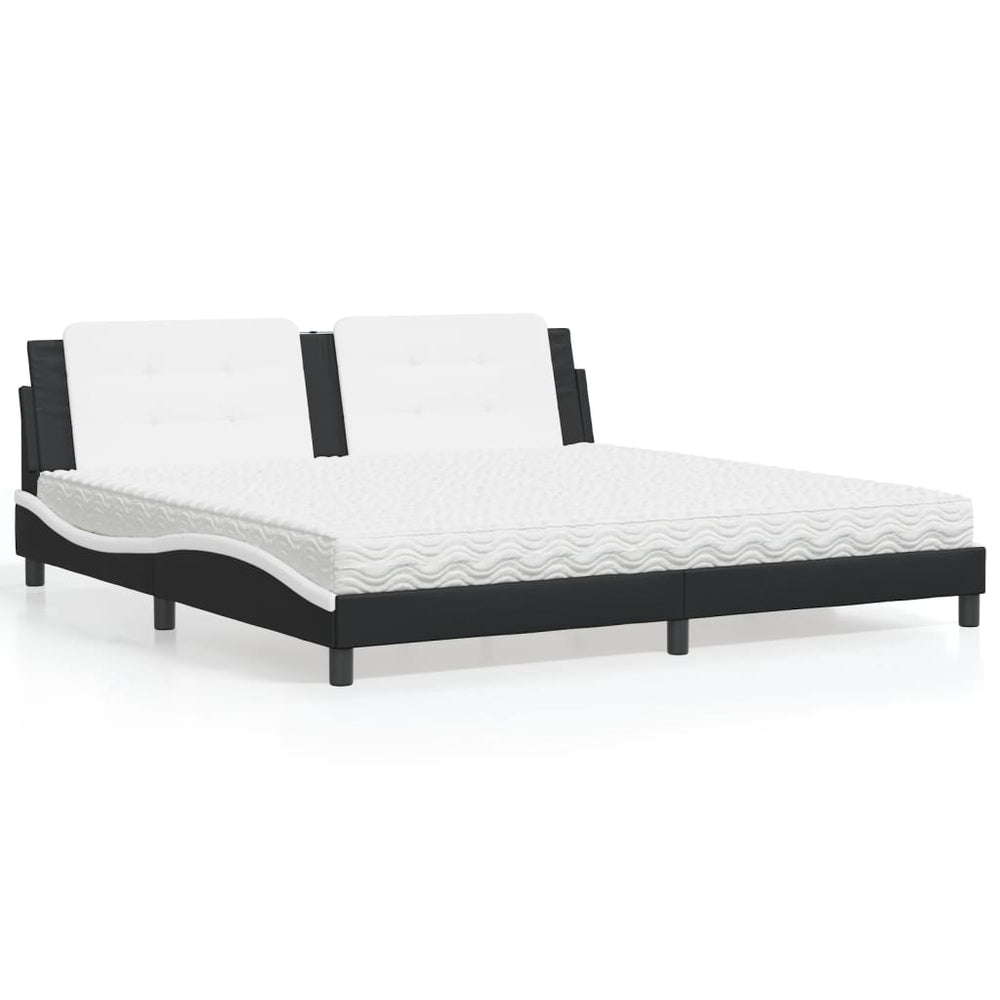 Bett mit Matratze Zadar 200x200 cm Kunstleder Schwarz/Weiß