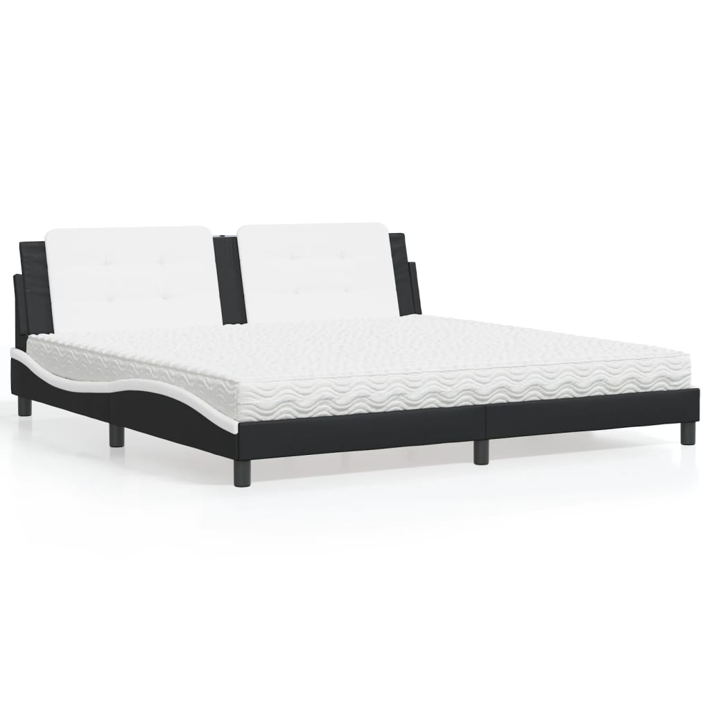 Bett mit Matratze Zadar 200x200 cm Kunstleder Schwarz/Weiß