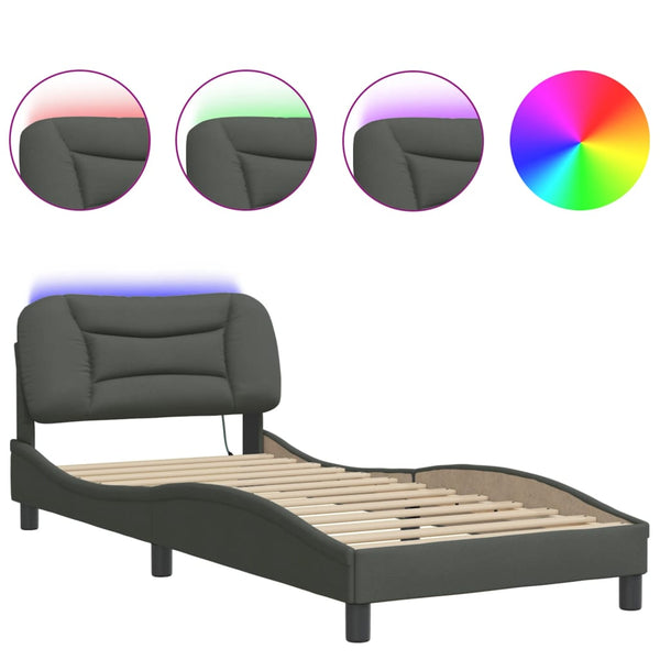 vidaXL Cadre de lit avec LED sans matelas "Hvar" Gris foncé 80x200 cm Tissu