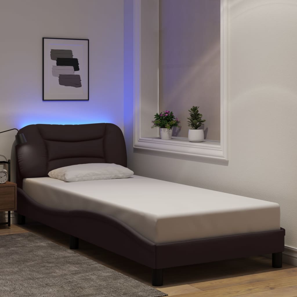 vidaXL Cadre de lit avec LED sans matelas "Hvar" Marron Foncé 80x200 cm Tissu