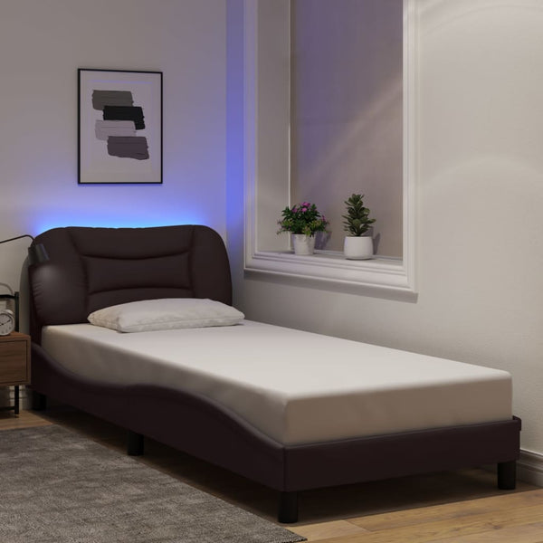 vidaXL Cadre de lit avec LED sans matelas "Hvar" Marron Foncé 80x200 cm Tissu