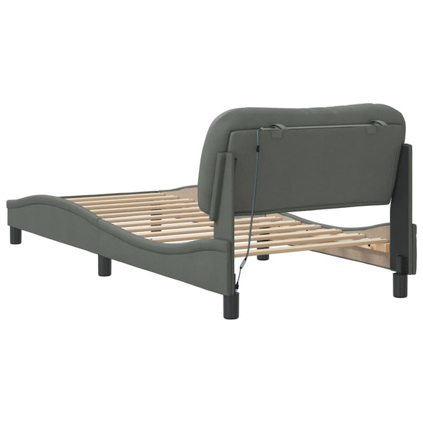 vidaXL Cadre de lit avec LED sans matelas « Hvar » gris foncé 90x190 cm tissu