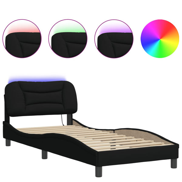 Bettgestell Schwarz 90x190 cm mit LED