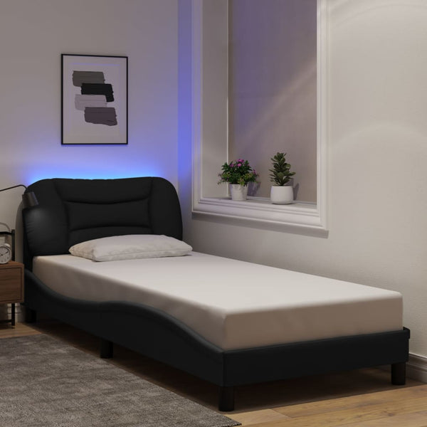 Bettgestell Schwarz 90x190 cm mit LED