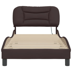 vidaXL Cadre de lit avec LED sans matelas "Hvar" Marron foncé 90x190 cm Tissu