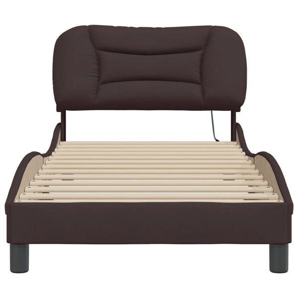 vidaXL Cadre de lit avec LED sans matelas "Hvar" Marron foncé 90x190 cm Tissu