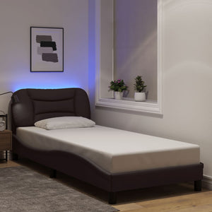 vidaXL Cadre de lit avec LED sans matelas "Hvar" Marron foncé 90x190 cm Tissu