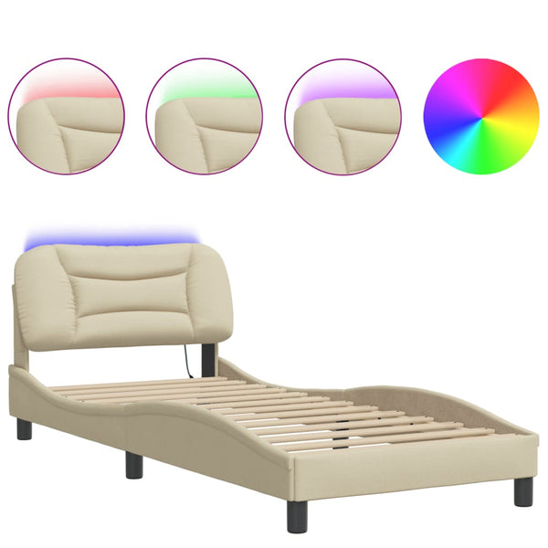 Bettgestell mit LED Creme 90x190 cm