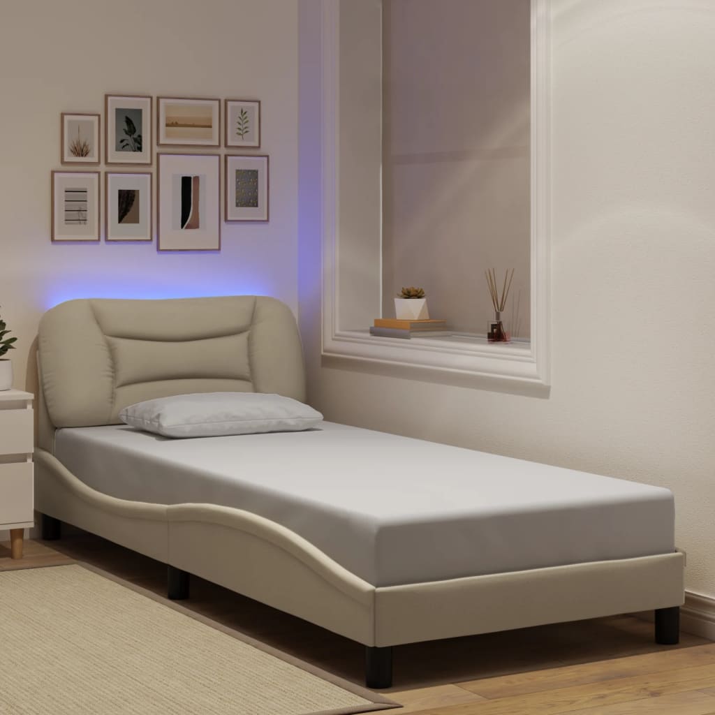 Bettgestell mit LED Creme 90x190 cm
