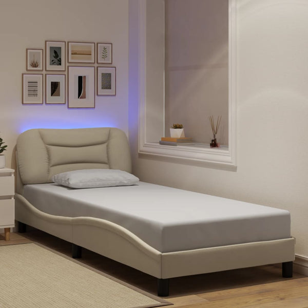 Bettgestell mit LED Creme 90x190 cm