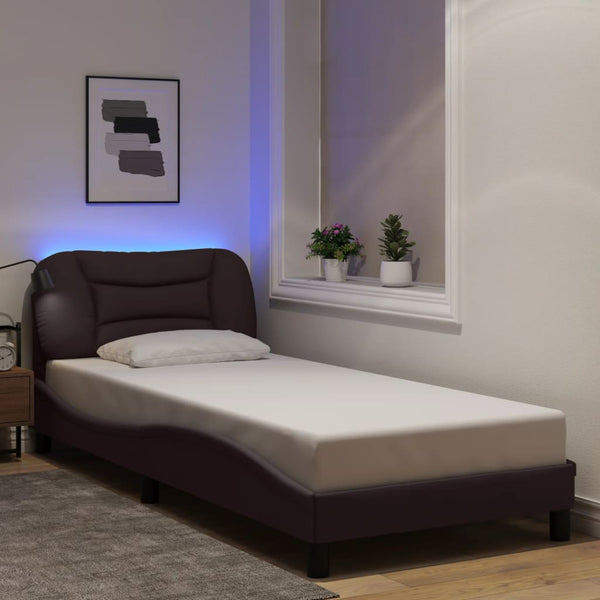 Bettgestell Dunkelbraun mit LED 90x200 cm