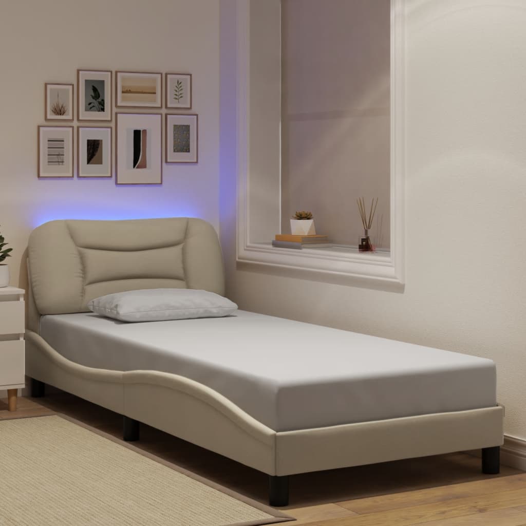 Bettgestell mit LED Creme 90x200 cm