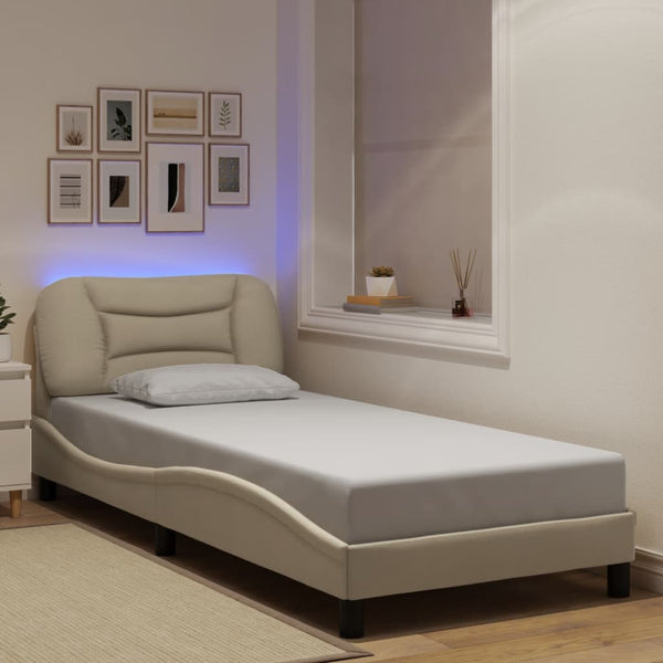 Bettgestell mit LED Creme 90x200 cm
