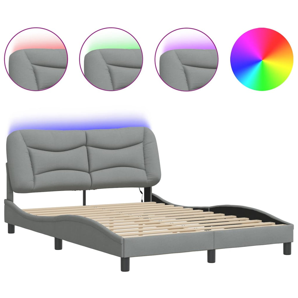 Bettgestell mit LED Hellgrau 120x200 cm