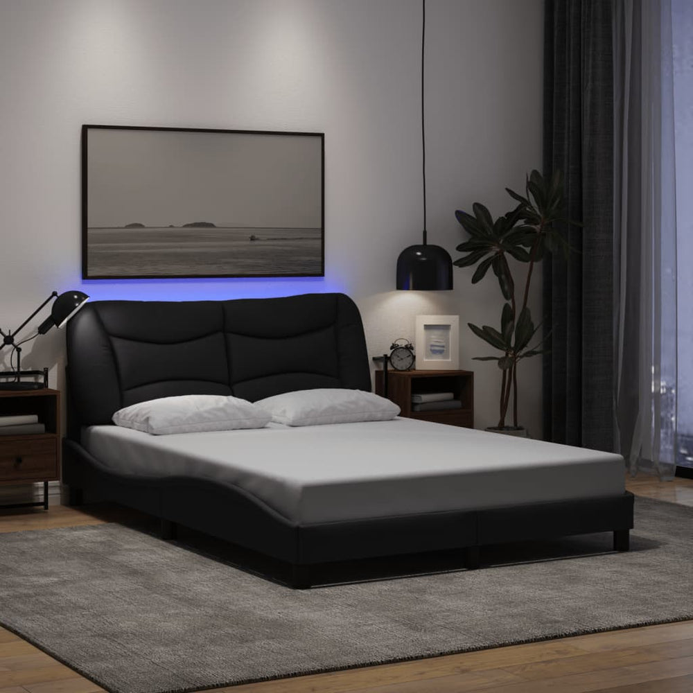vidaXL LED Bed Frame without Mattress "Hvar" Black 120x200 cm Fabric