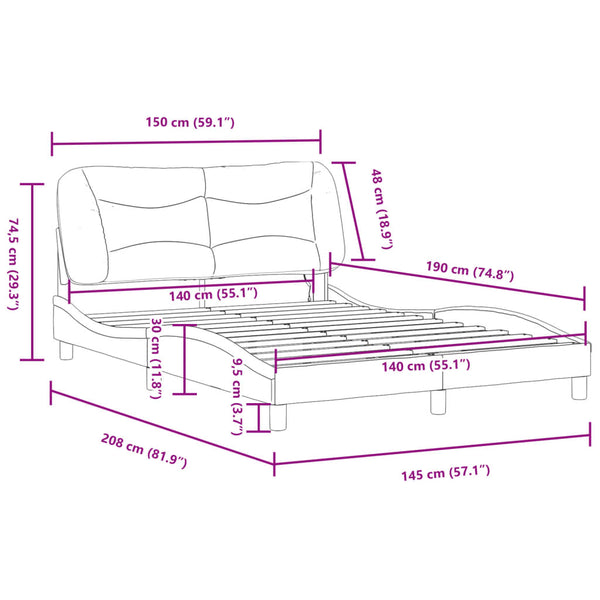 Bettgestell mit LED Hellgrau 140x190 cm