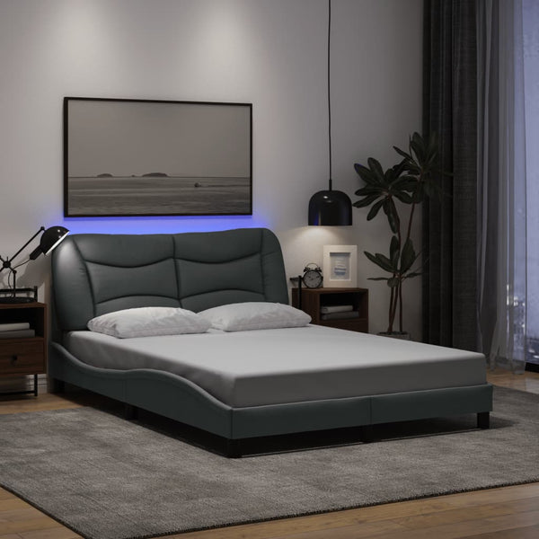 Bettgestell mit LED Hellgrau 140x190 cm