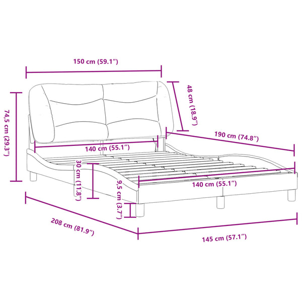 Bettgestell mit LED Creme 140x190 cm