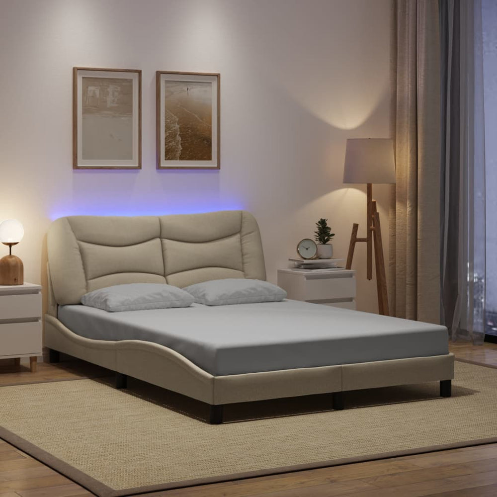 vidaXL LED Bed Frame without Mattress "Hvar" Cream 140x190 cm Fabric