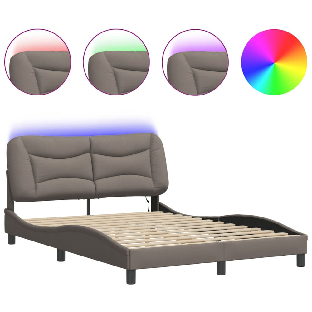 vidaXL LED Bed Frame without Mattress "Hvar" Taupe 140x200 cm Fabric