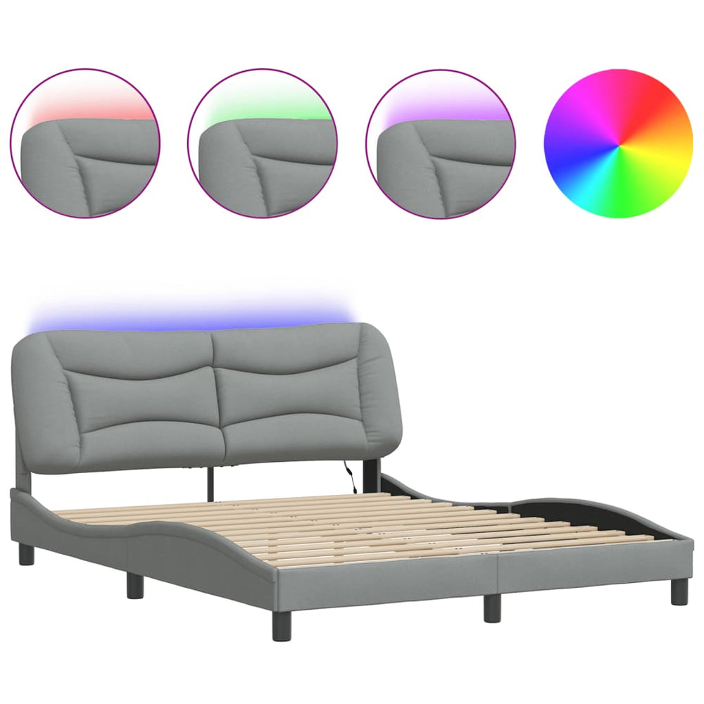 Bettgestell mit LED Hellgrau 160x200 cm