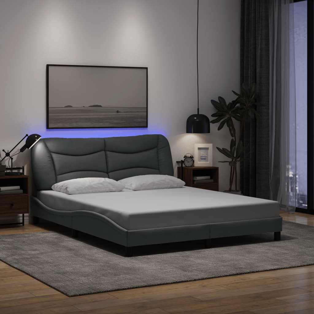 Bettgestell mit LED Hellgrau 160x200 cm