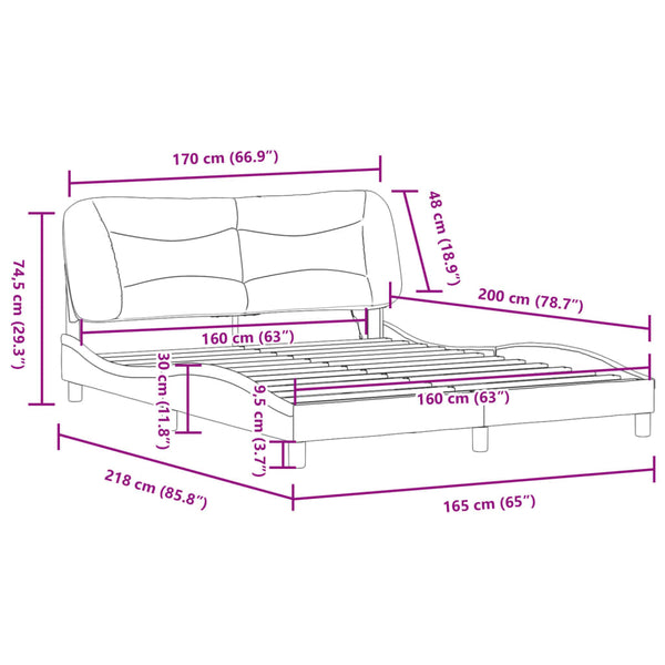 vidaXL LED Bed Frame without Mattress "Hvar" Dark Gray 160x200 cm Fabric