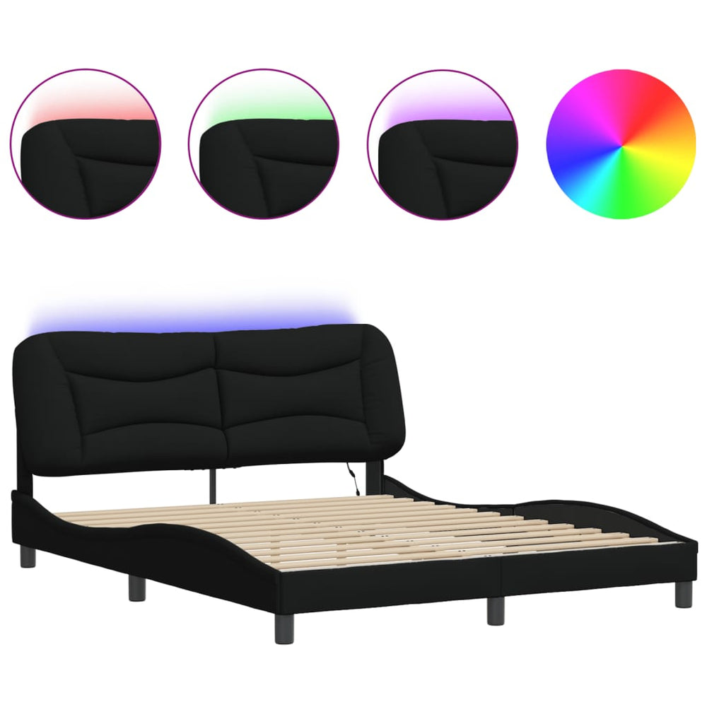 Bettgestell mit LED Schwarz 160x200 cm