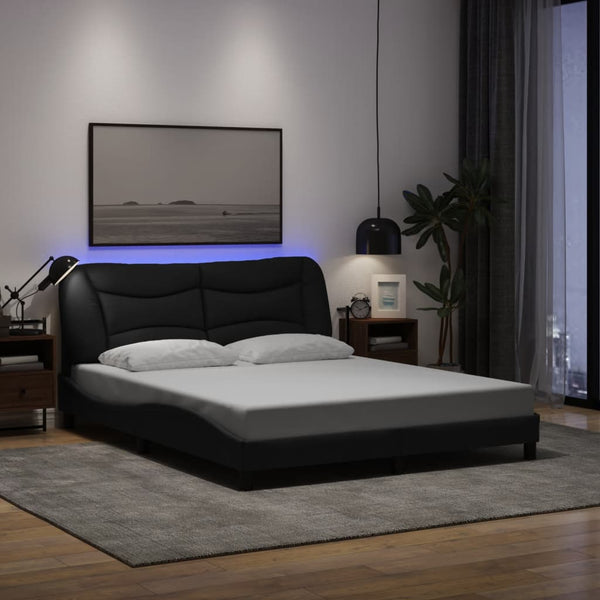 Bettgestell mit LED Schwarz 160x200 cm