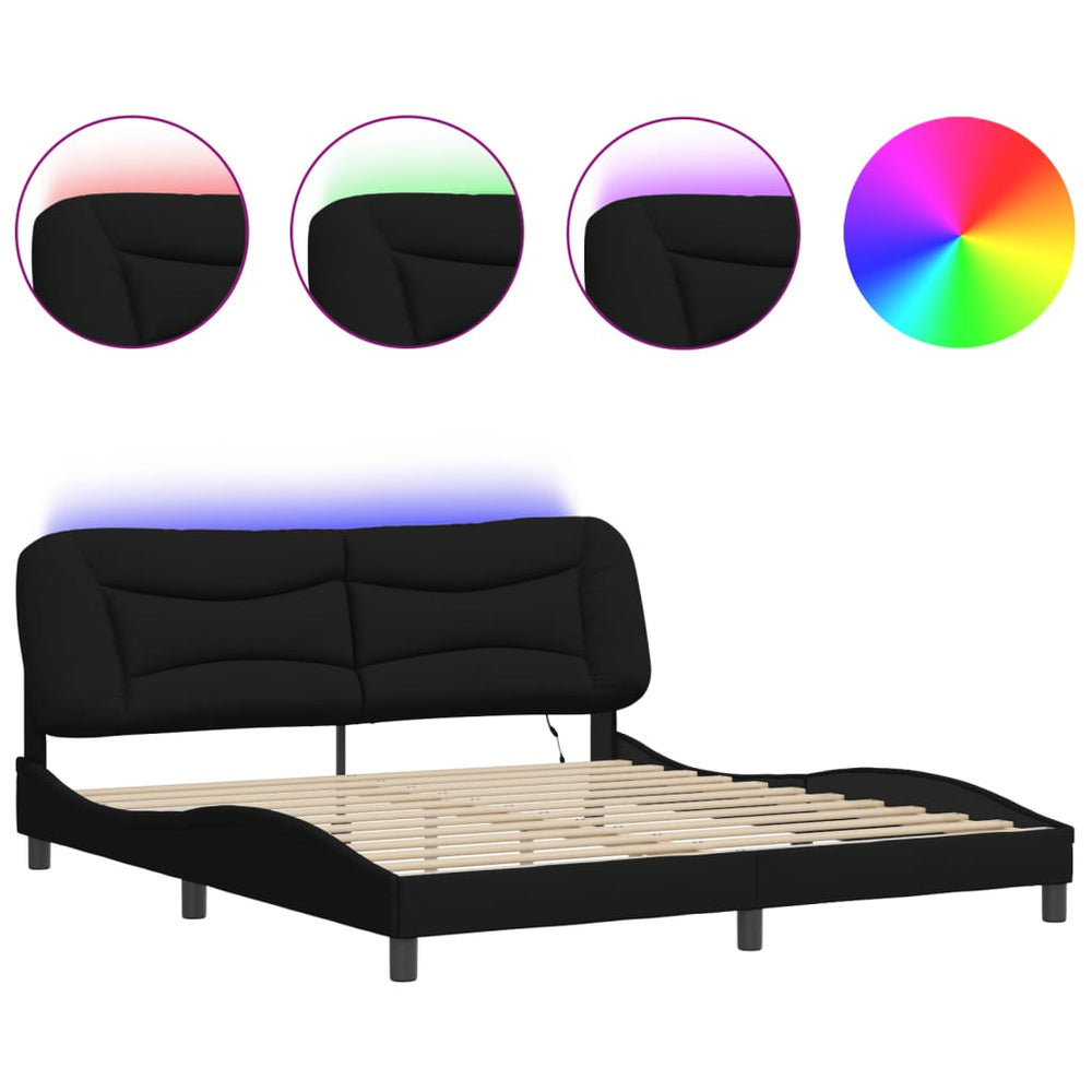 Bettgestell mit LED Schwarz 180x200 cm