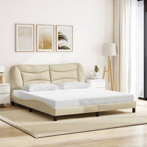 vidaXL LED Bed Frame without Mattress "Hvar" Cream 180x200 cm Fabric