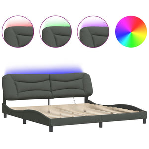 Bettgestell mit LED Dunkelgrau 200x200 cm