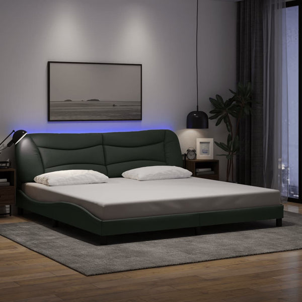 Bettgestell mit LED Dunkelgrau 200x200 cm